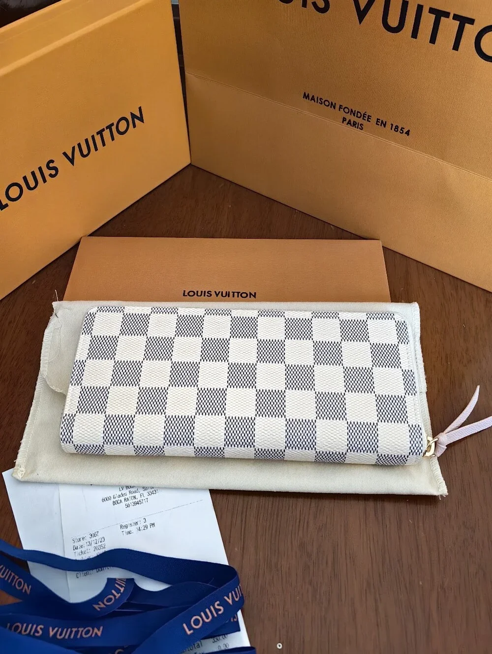 Louis Vuitton Damier Azur Canvas Zip Wallet in White and Light Gray